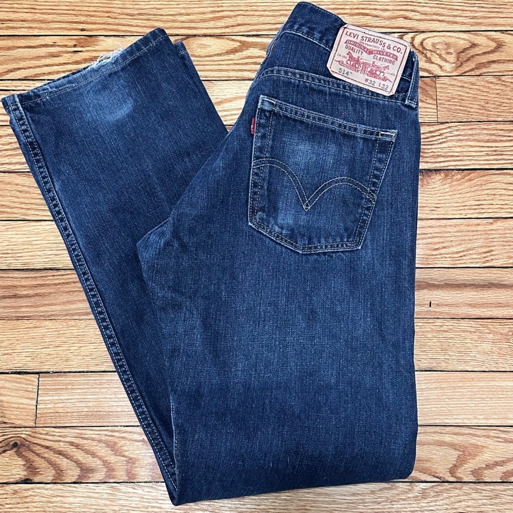 Levis 514 Slim Straight Jeans Mens 32x32 Dark Wash Distressed Hems